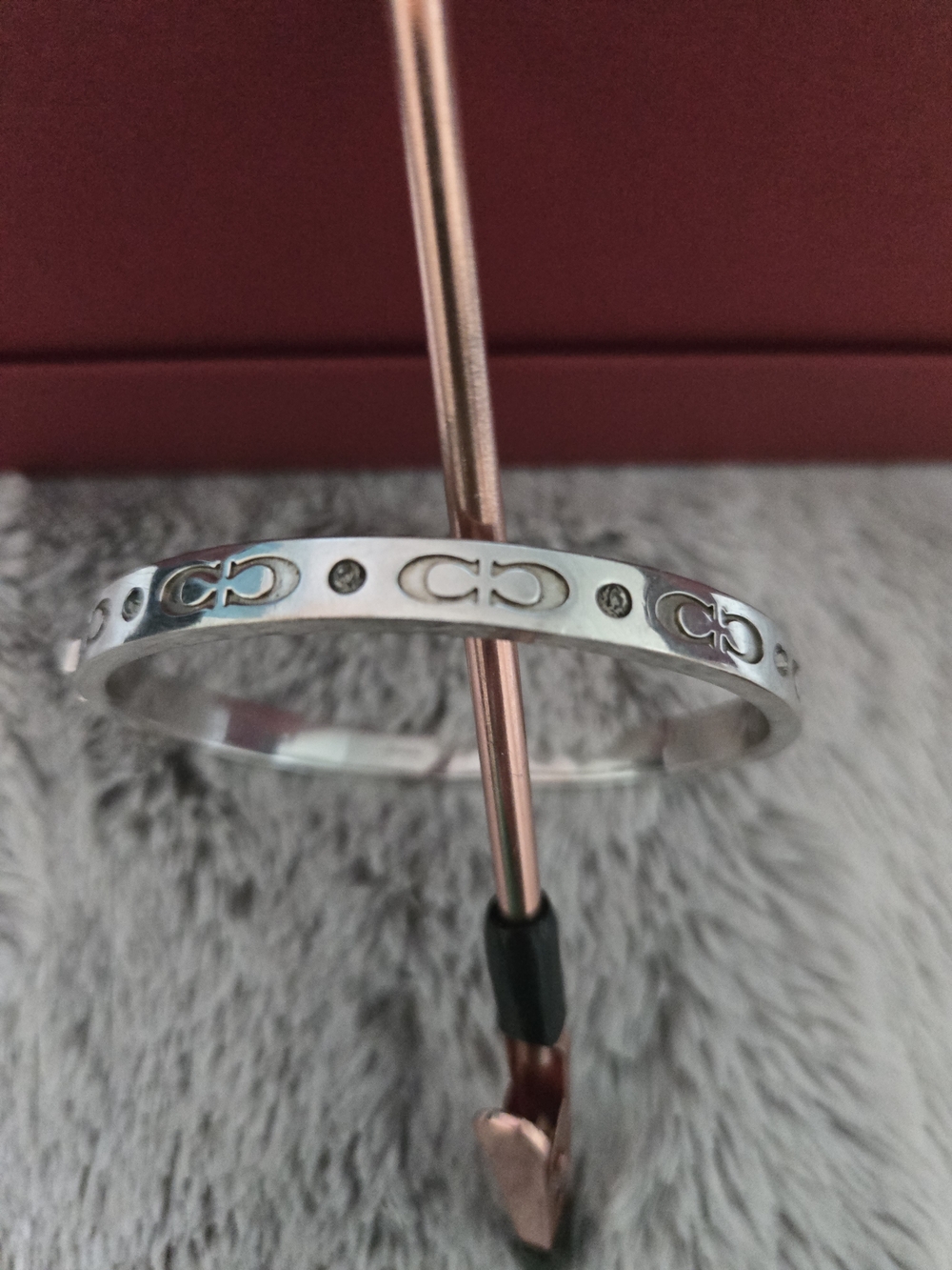 Coach Silver Logo Engraved Bangle Bracelet